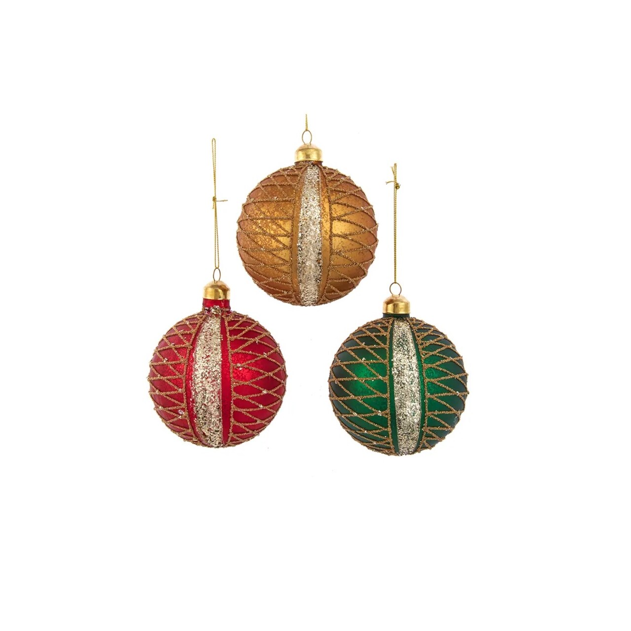 KSA 6ct Multi-Color Glittered Crisscross Design Glass Christmas Ball  Ornaments 4 (100mm)